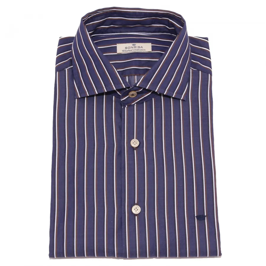 7310W camicia uomo SONRISA WASHED COLLECTION blue/white/brown shirt cotton men