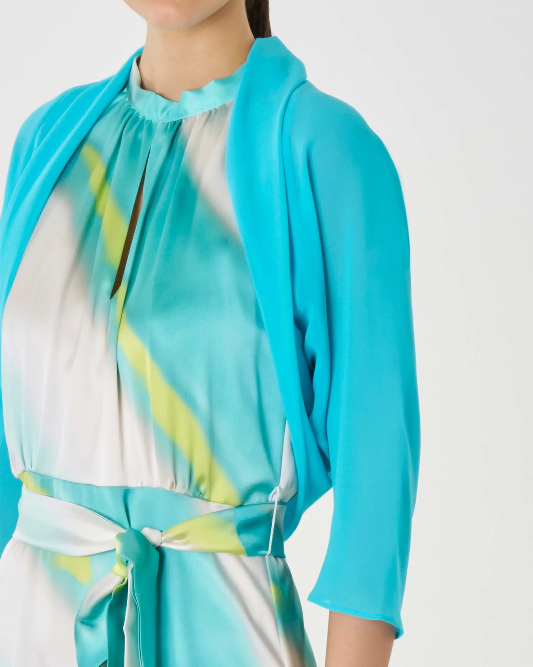 Bolero color smeraldo in georgette con maniche a kimono a tre quarti