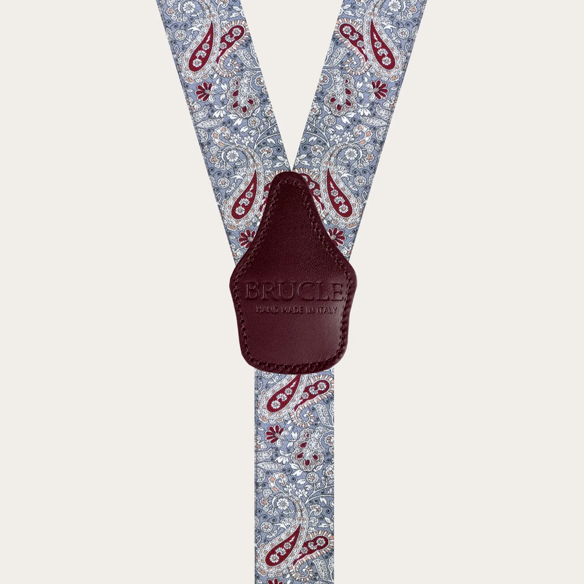 Bretelle unisex a Y effetto raso, fantasia cachemire grigio e rosso
