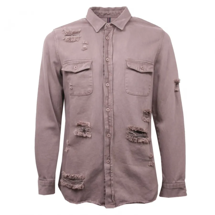 C3118  camicia uomo LOFT 1 manica lunga marrone chiaro shirt men