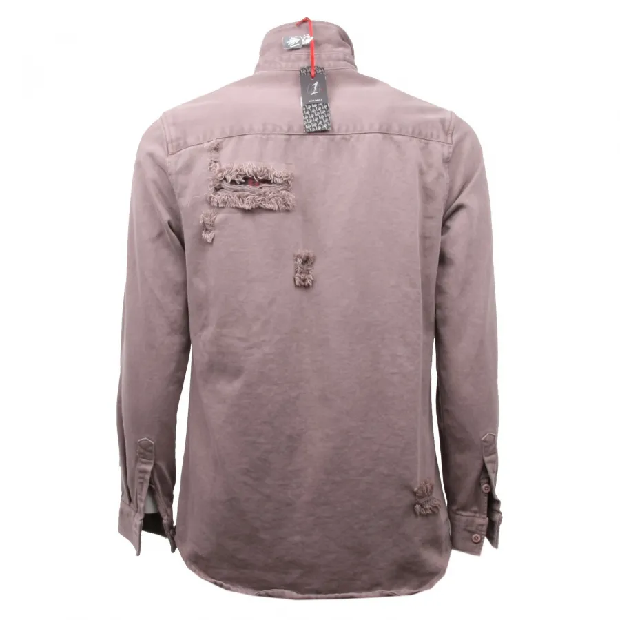 C3118  camicia uomo LOFT 1 manica lunga marrone chiaro shirt men