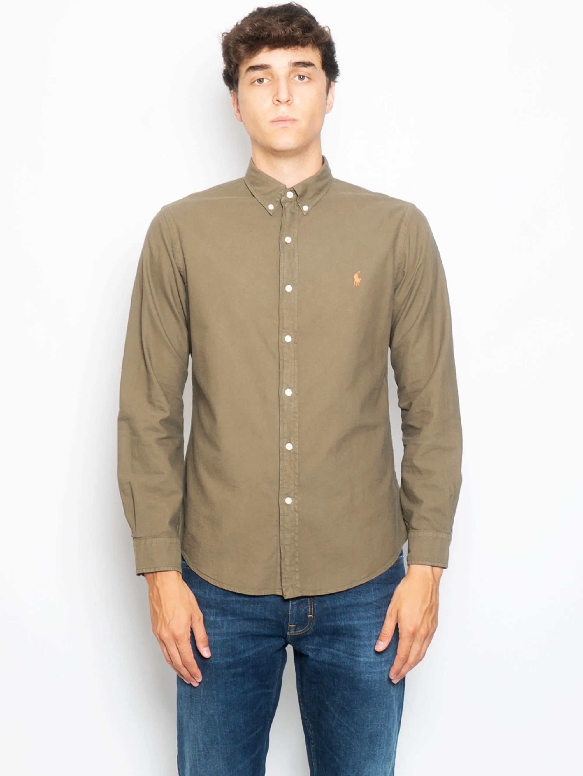 Camicia in Cotone Oxford Slim Fit Verde