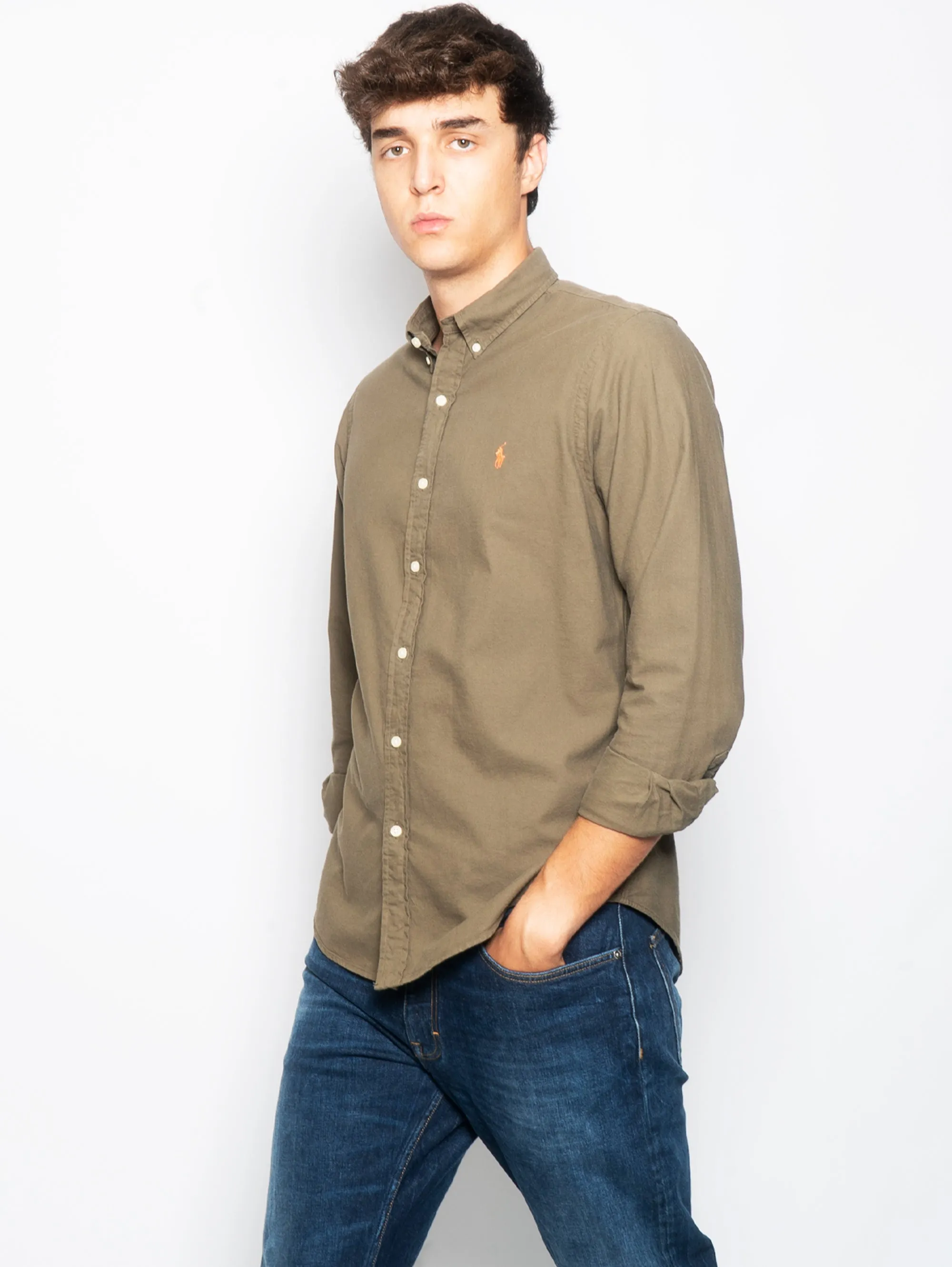 Camicia in Cotone Oxford Slim Fit Verde