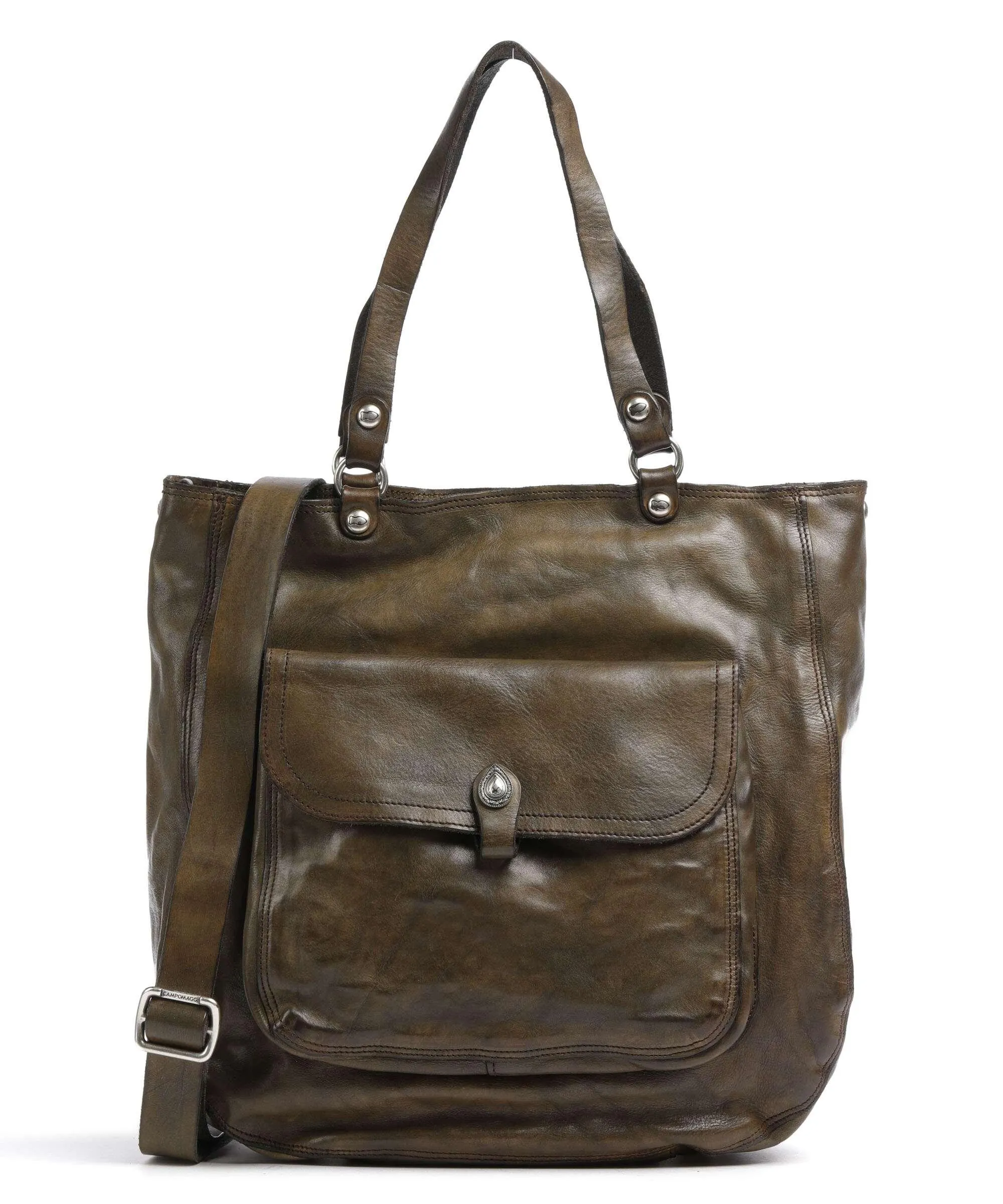  Campomaggi Borsa shopper pelle di vacchetta grana verde-oliva  