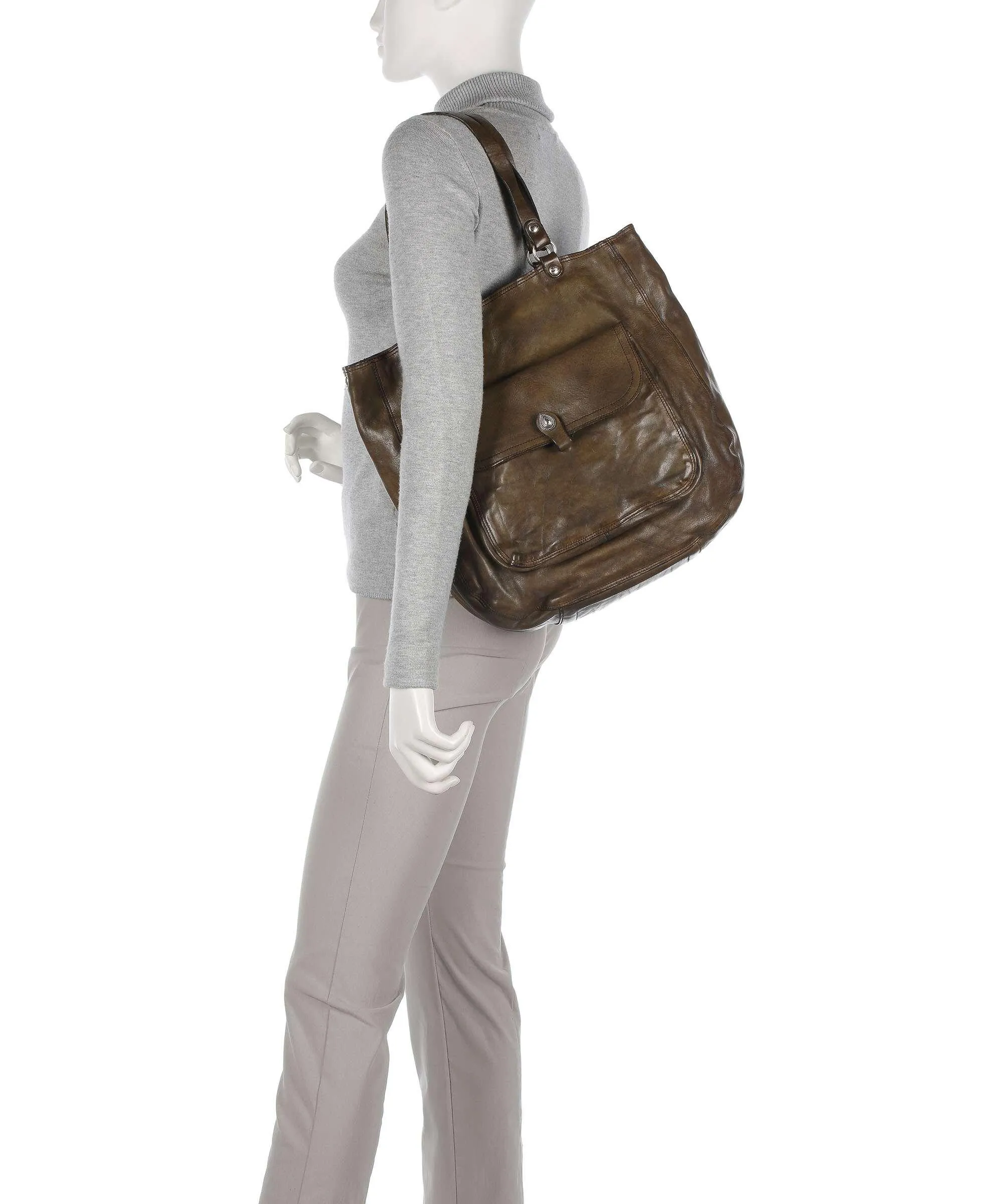  Campomaggi Borsa shopper pelle di vacchetta grana verde-oliva  
