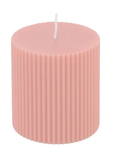 Candela a colonna rigata rosa antico 7 x 7,5 cm