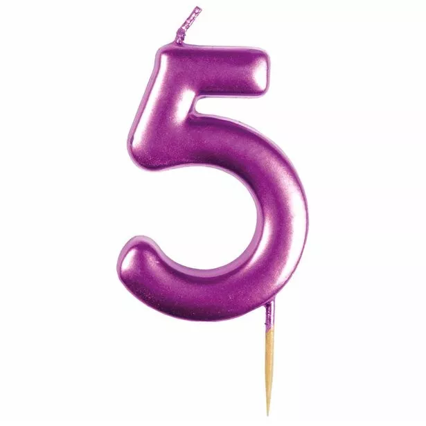 Candela per torta numero 5 rosa metallizzato