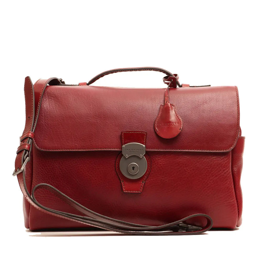 Cartella con Tracolla Porta Pc 13 THE BRIDGE in Pelle Martellata Bordeaux linea Capalbio