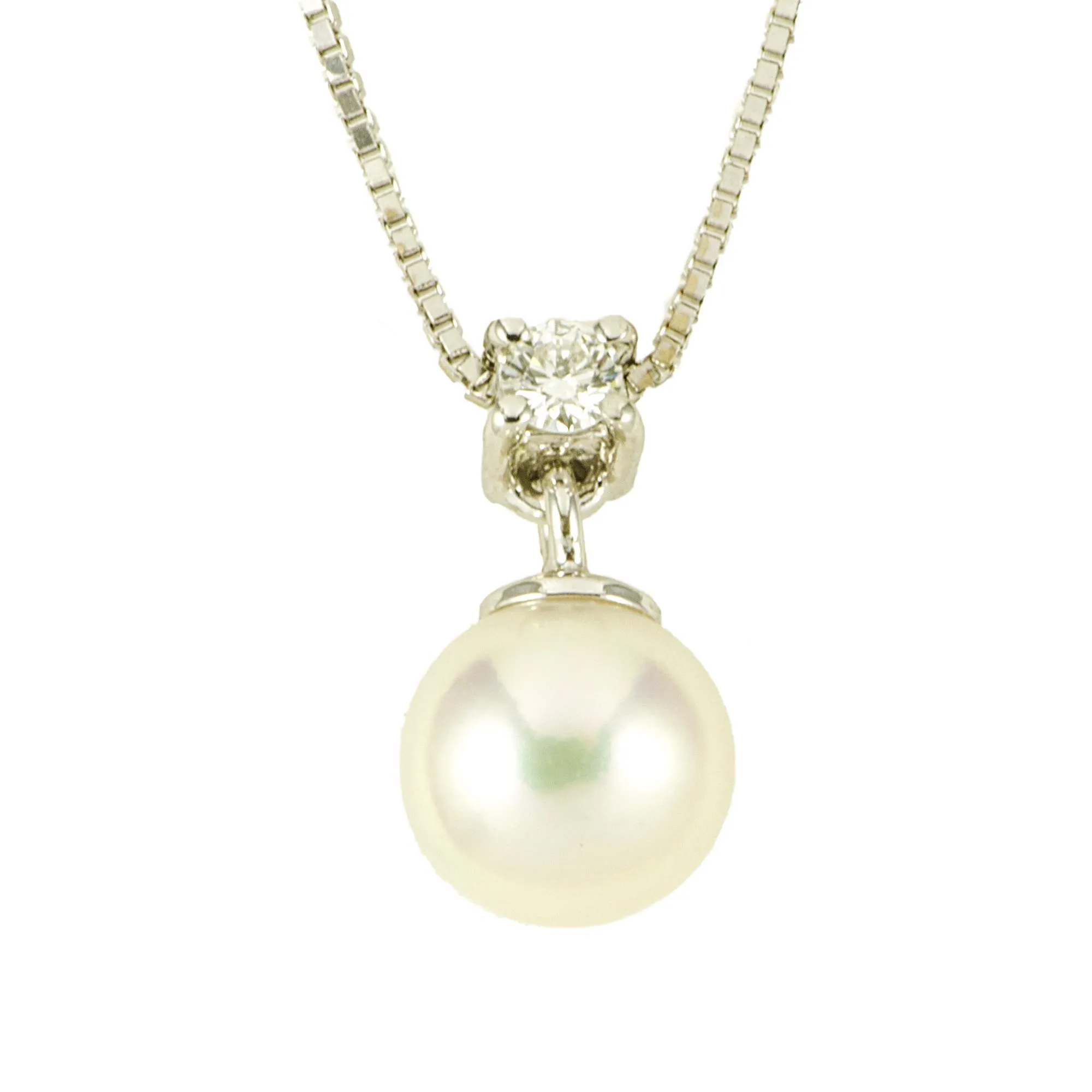 COLLANA IN ORO BIANCO CON DIAMANTI CT 0,05 E PERLA