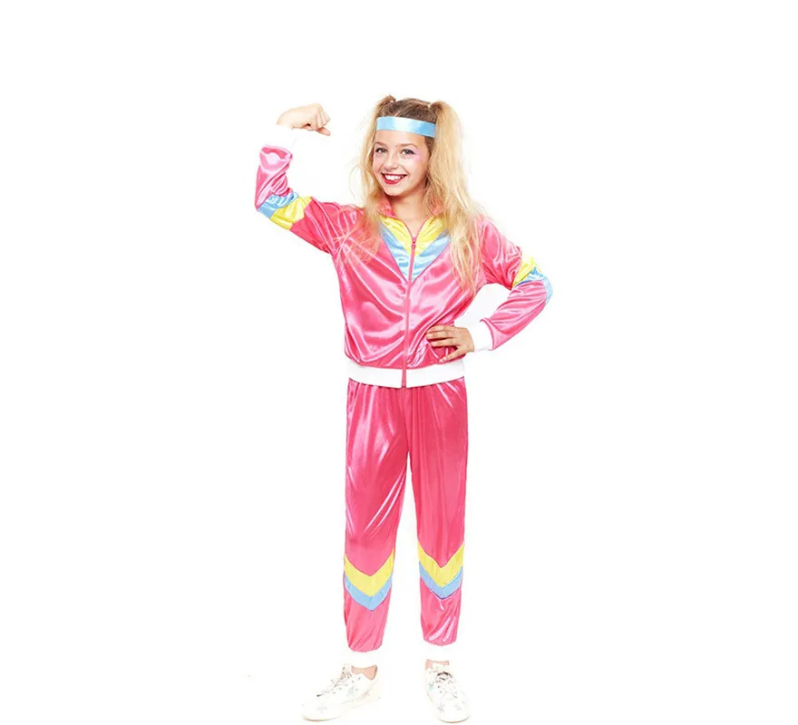 Costume da tuta rosa anni '80 per bambina