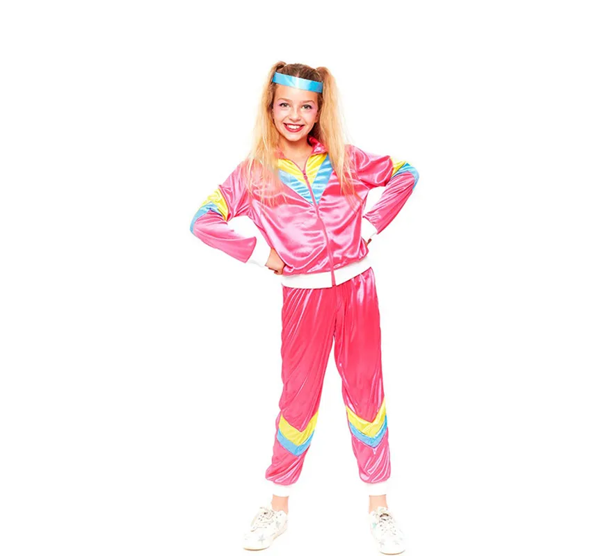 Costume da tuta rosa anni '80 per bambina