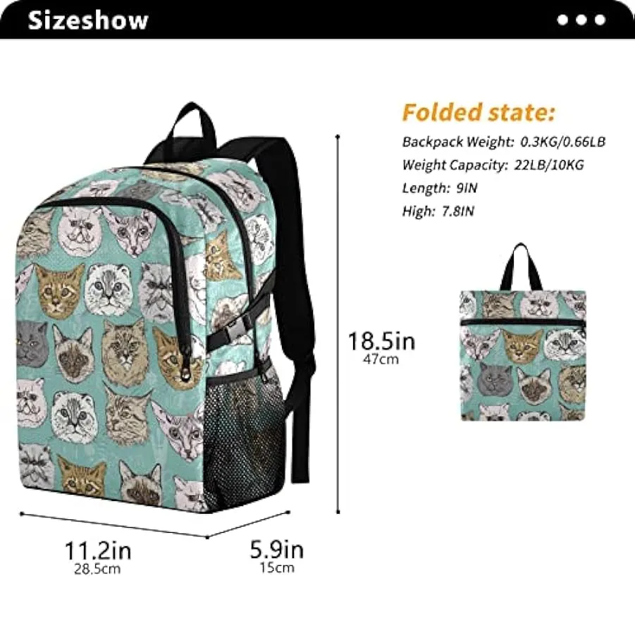 Cute Cats Leggero Packable Escursionismo Zaino 22L Borsa Da Viaggio Casual Daypack per Escursionismo Viaggio, Multicolore 134150