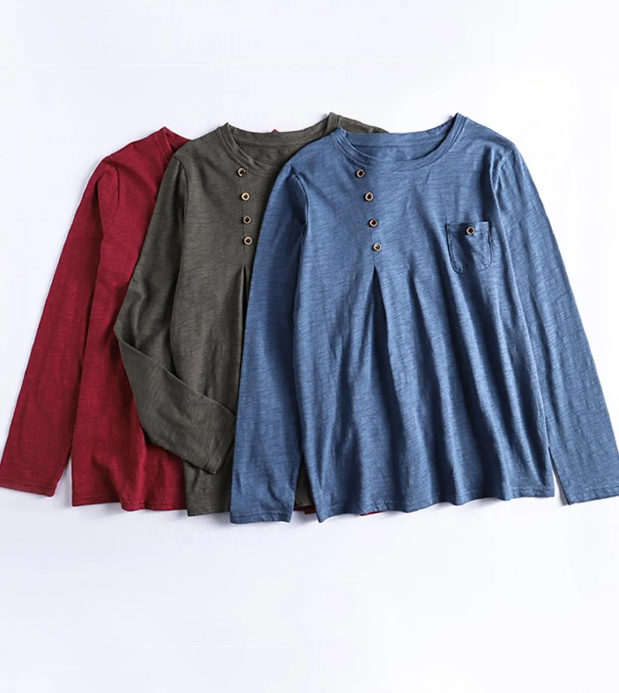 Elegante maglietta in cotone di base con scollo a V primavera casual versatile maglietta da donna manica lunga camicetta tascabi