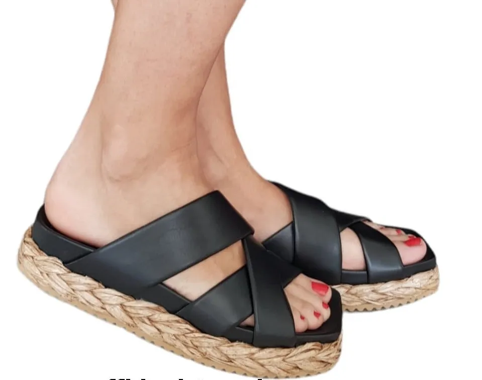 Equitare sandalo zeppa fondo gomma alta 4,5 cm. pelle nero rif.12