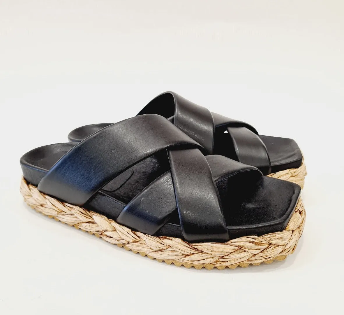 Equitare sandalo zeppa fondo gomma alta 4,5 cm. pelle nero rif.12