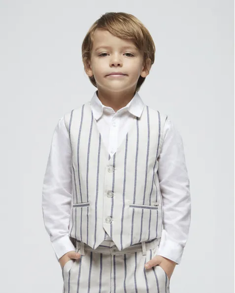 Gilet in lino e cotone a fantasia rigata blu e avorio 3-9 anni