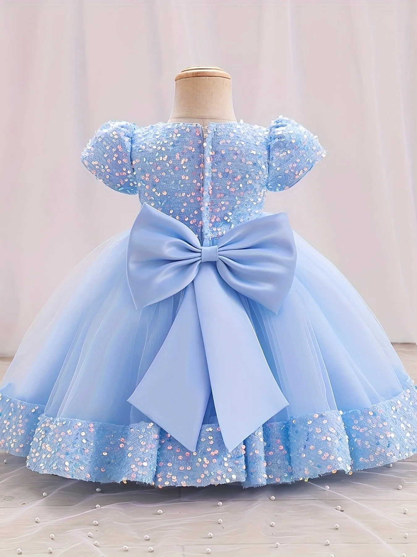 Gorgeour Sequin Flower Decor Puff Manica Corta Tutu Vestito Vestito Principessa Ragazze Bambini Abbigliamento Festa Natale
