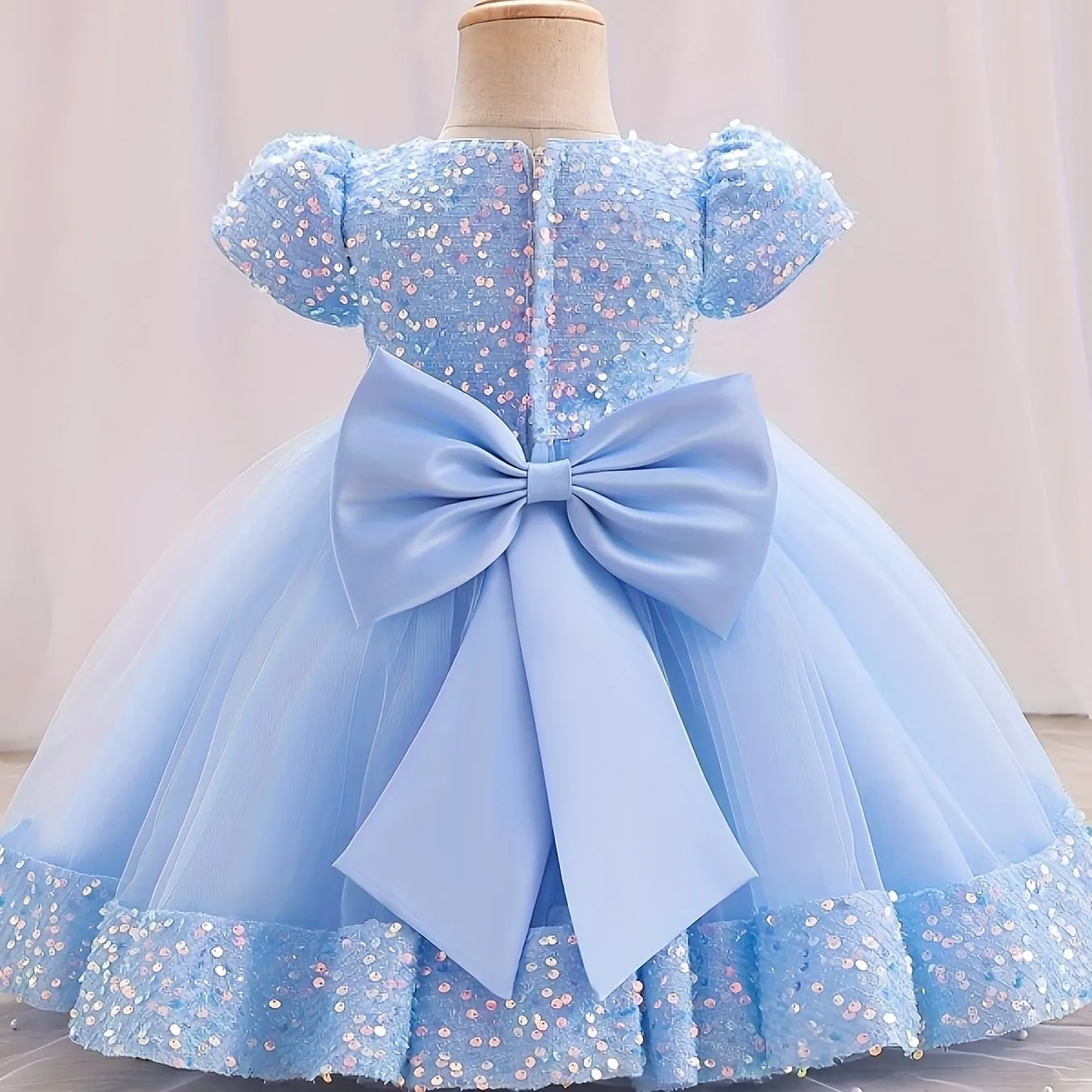 Gorgeour Sequin Flower Decor Puff Manica Corta Tutu Vestito Vestito Principessa Ragazze Bambini Abbigliamento Festa Natale