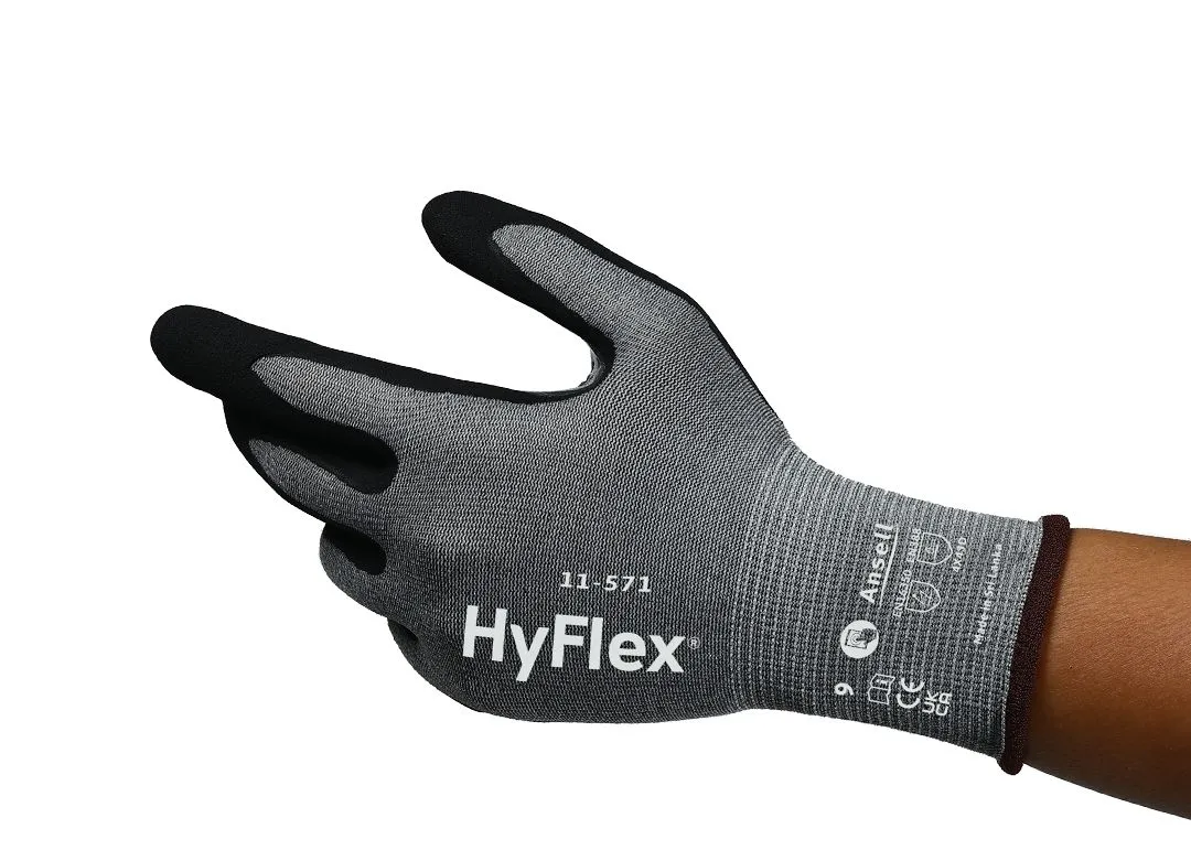 Guanti da lavoro Ansell HyFlex, Tg. 11, in HPPE, Nylon, Spandex, col. Nero, grigio