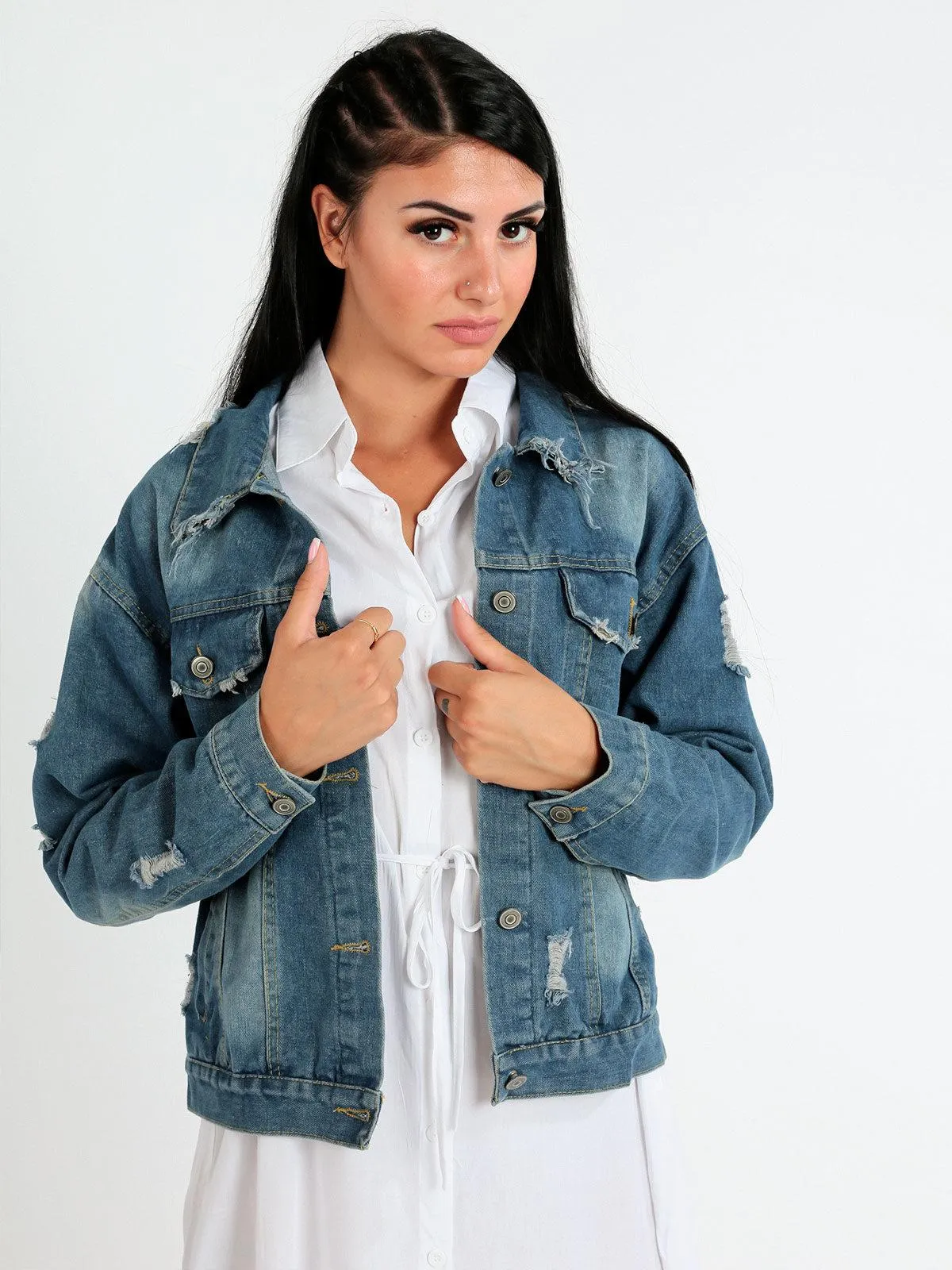 Ky Creation Veste en jean oversize pour femme