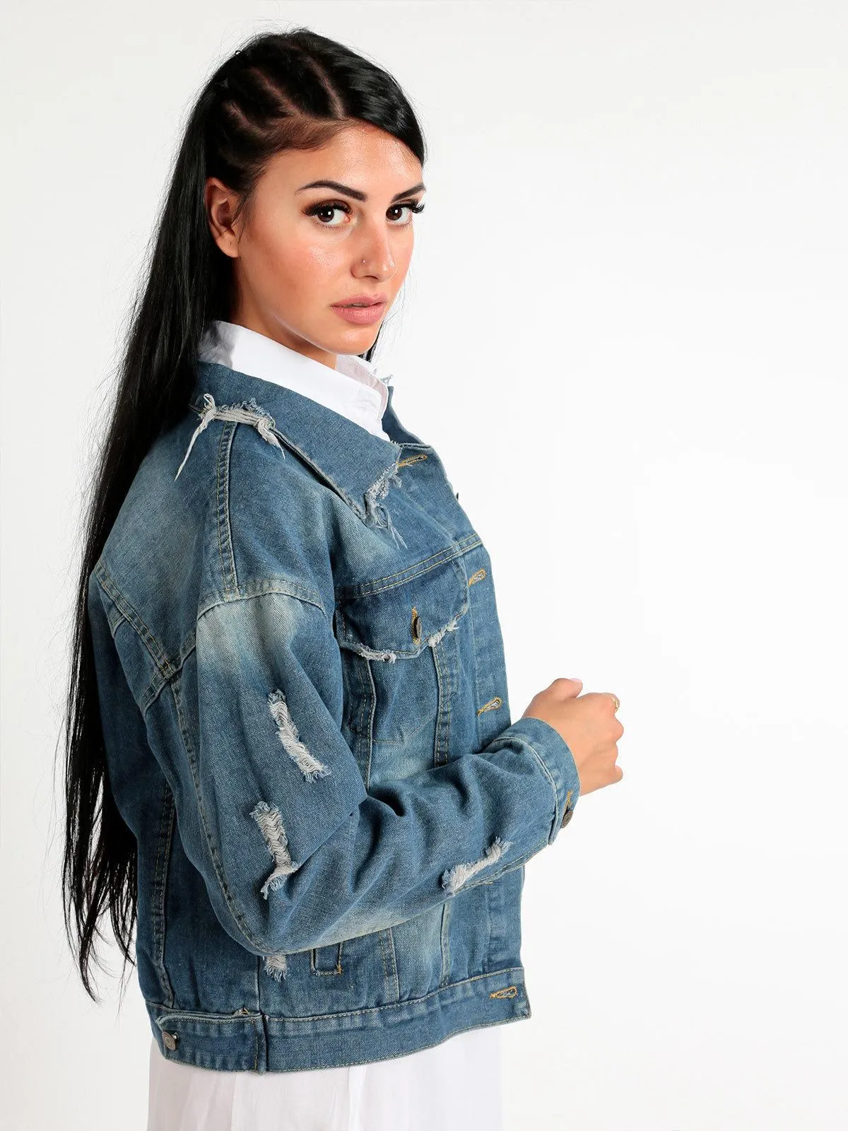 Ky Creation Veste en jean oversize pour femme