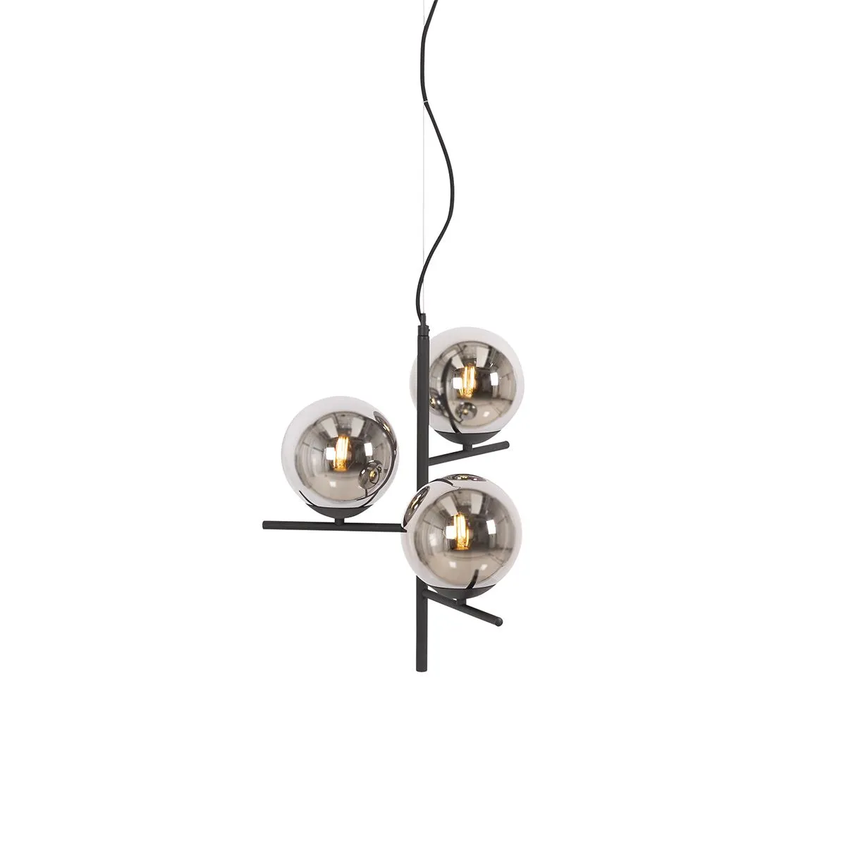 Lampada a sospensione Art Deco nera e vetro fumé a 3 luci - Flore