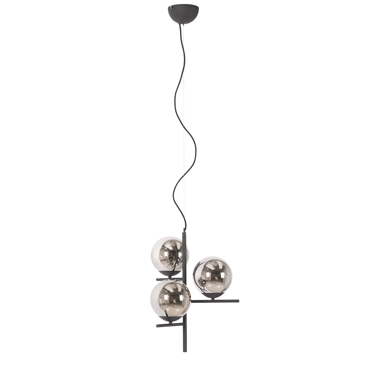 Lampada a sospensione Art Deco nera e vetro fumé a 3 luci - Flore