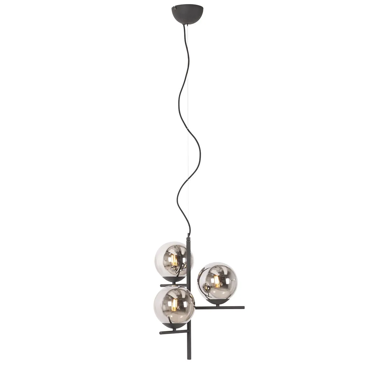 Lampada a sospensione Art Deco nera e vetro fumé a 3 luci - Flore