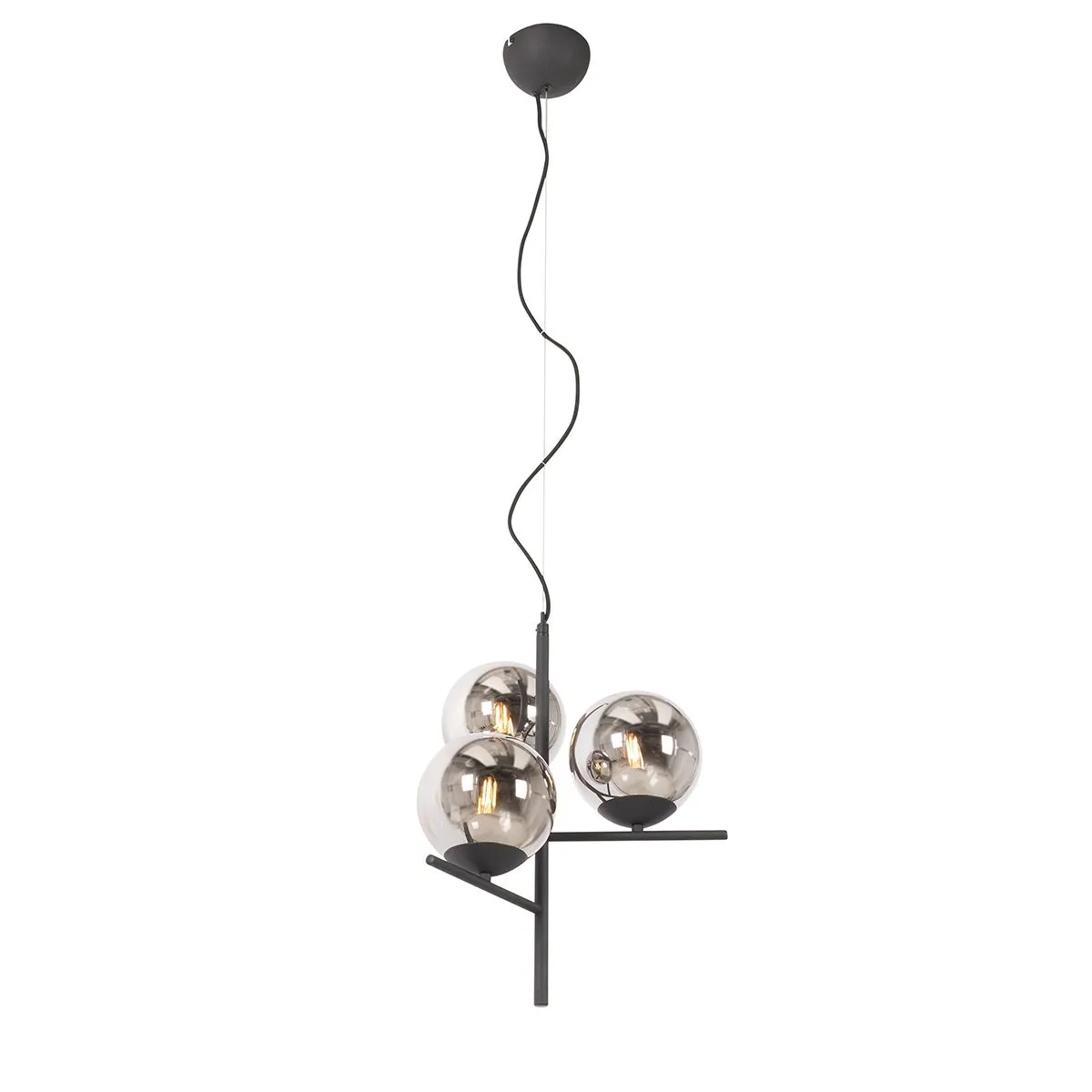 Lampada a sospensione Art Deco nera e vetro fumé a 3 luci - Flore