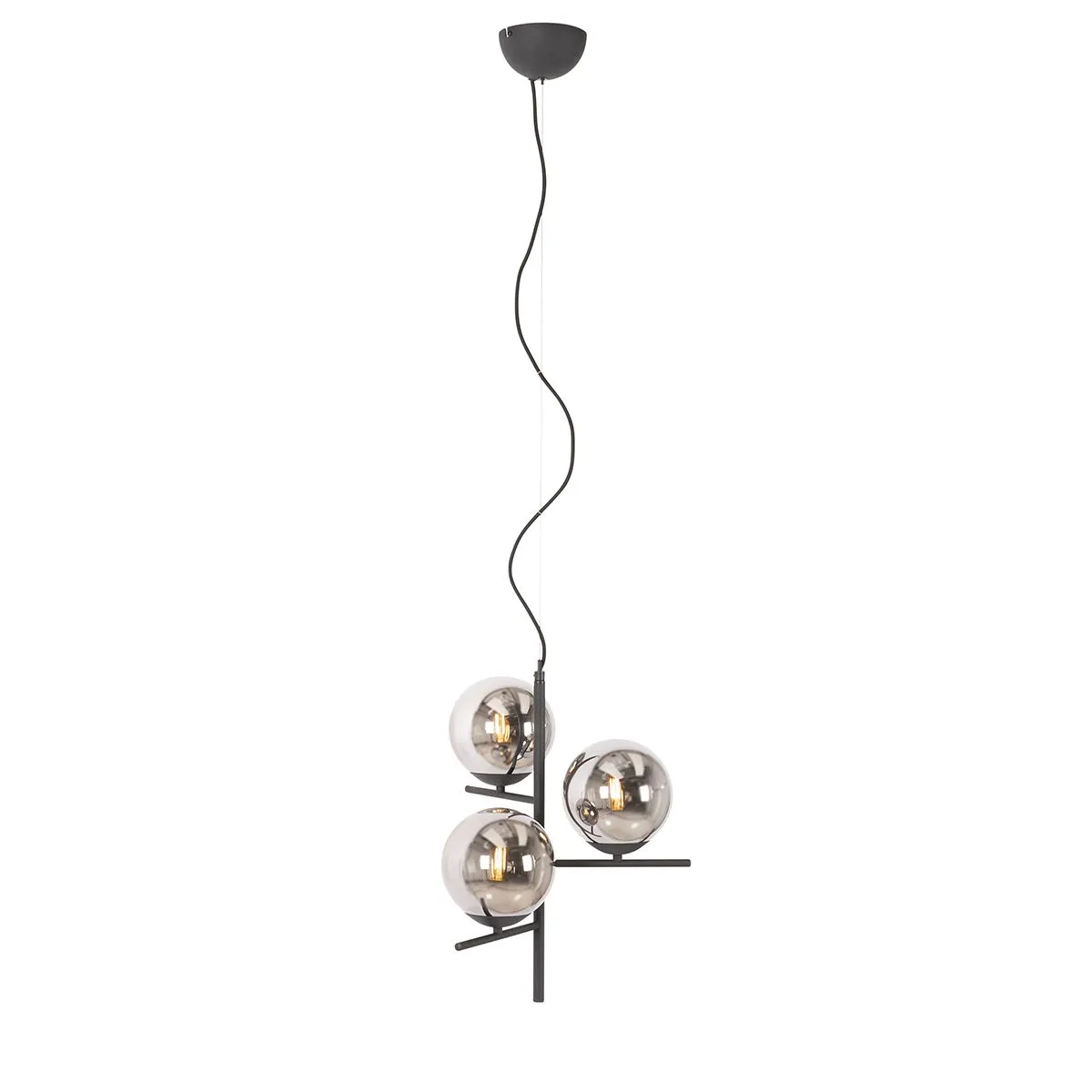 Lampada a sospensione Art Deco nera e vetro fumé a 3 luci - Flore