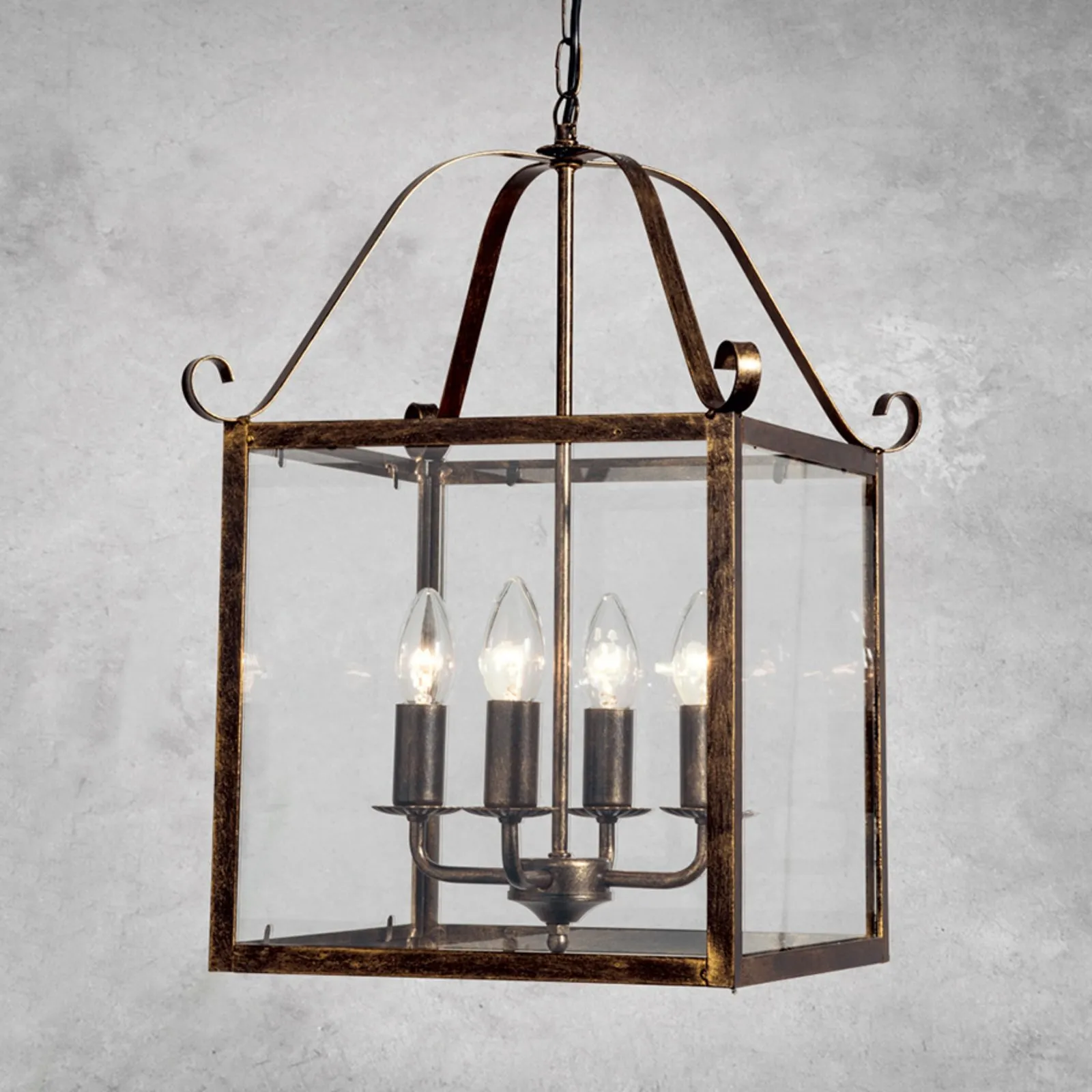Lampada a sospensione Manto, angolare, oro, 4 luci
