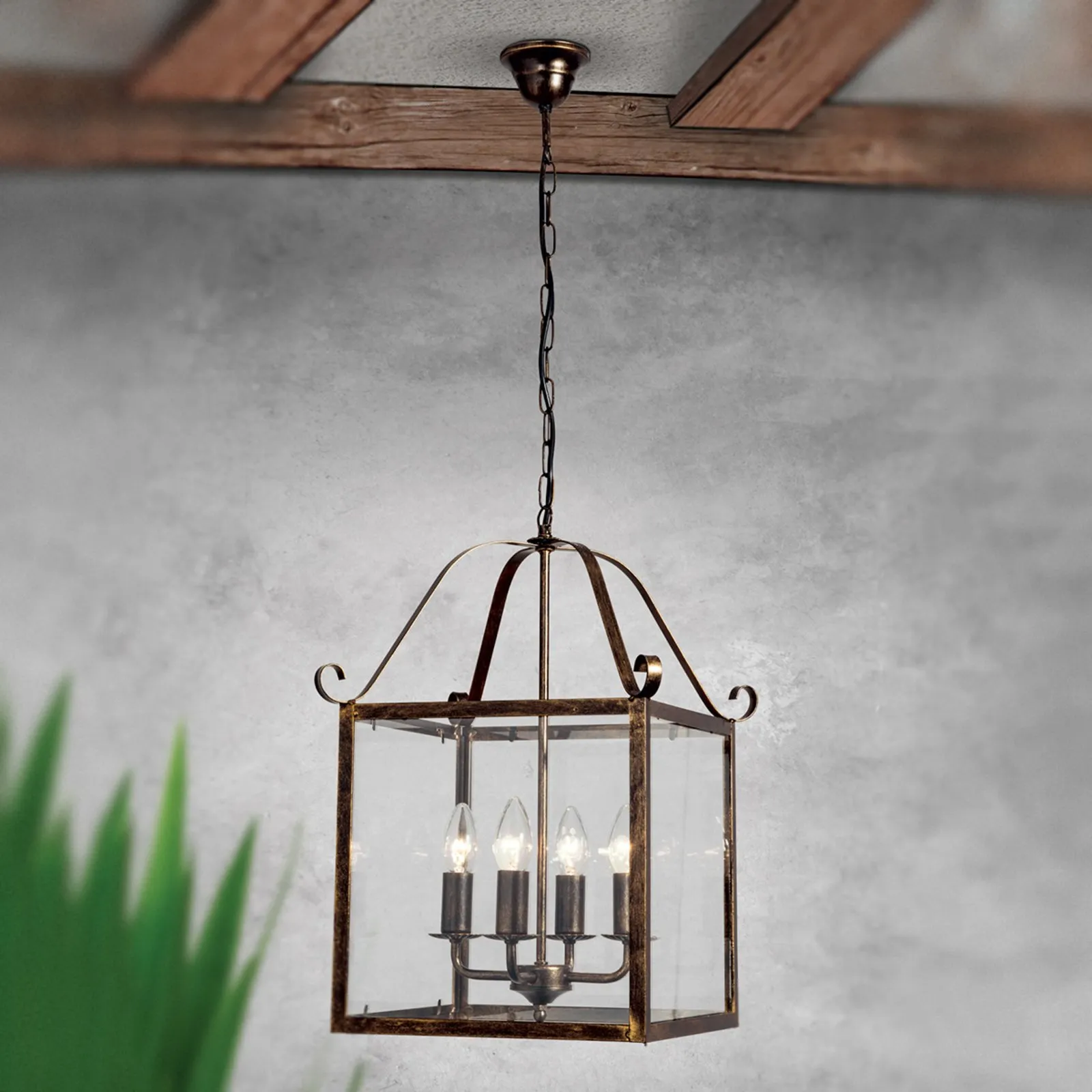 Lampada a sospensione Manto, angolare, oro, 4 luci
