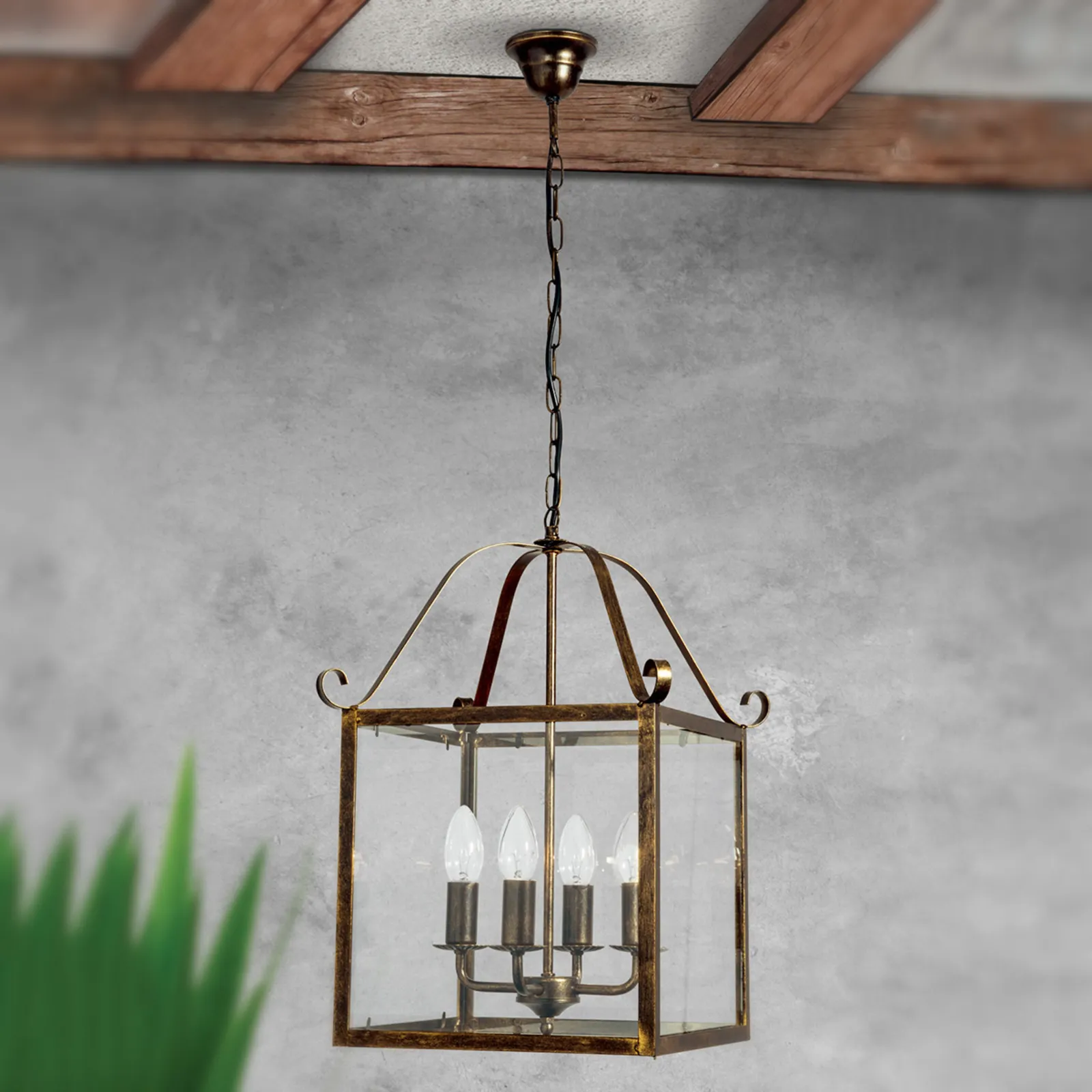 Lampada a sospensione Manto, angolare, oro, 4 luci