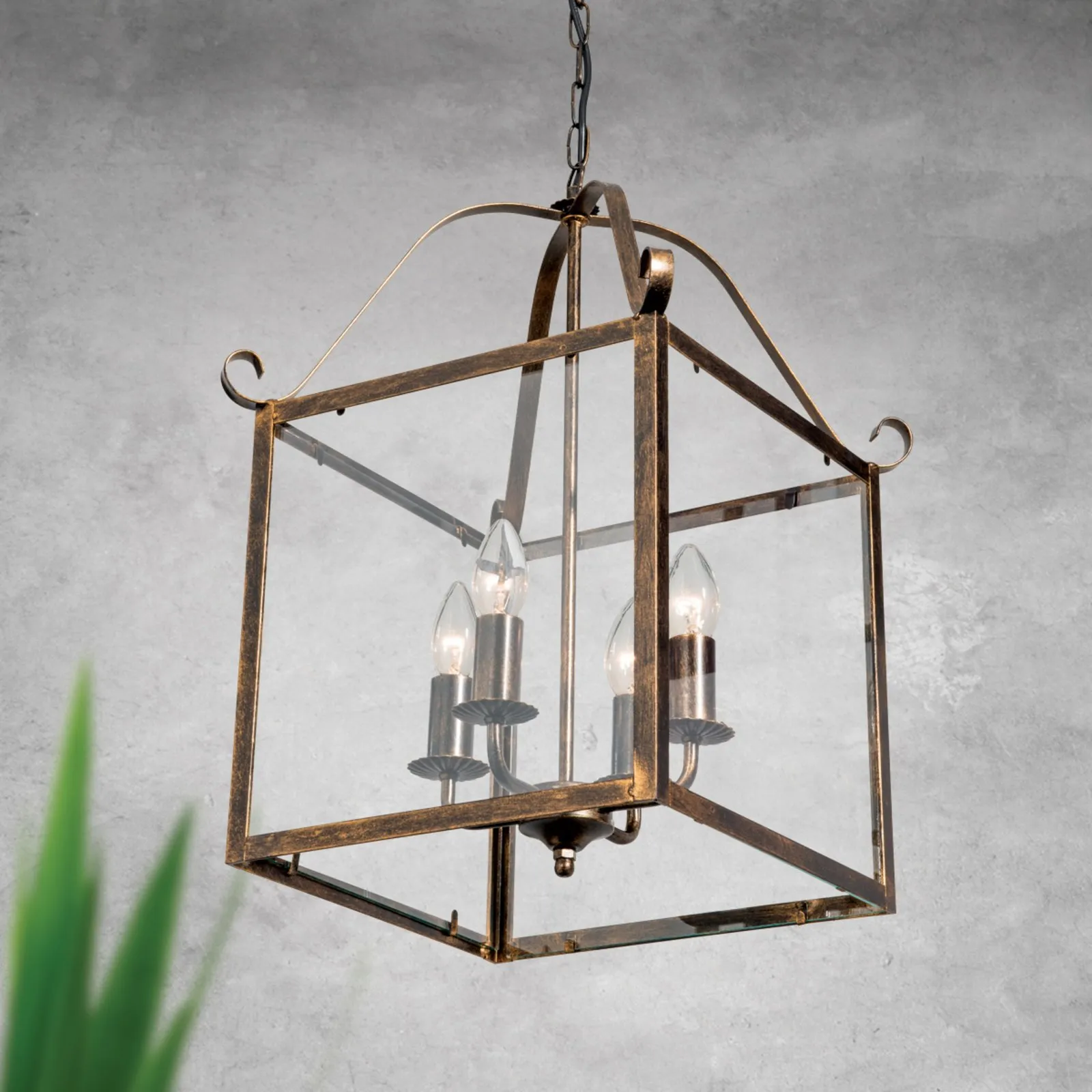 Lampada a sospensione Manto, angolare, oro, 4 luci