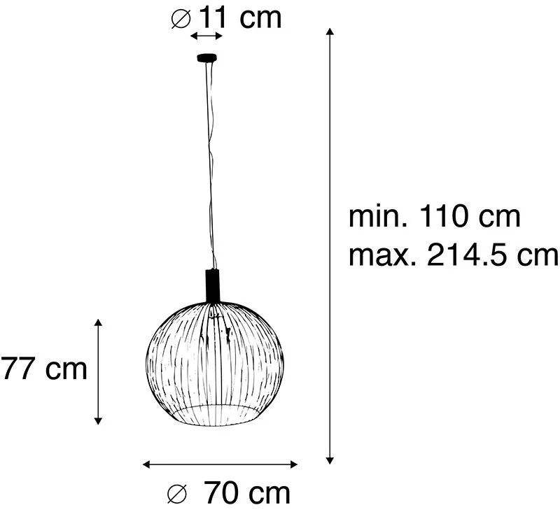 Lampada a sospensione moderna rotonda nera 70 cm - Filo