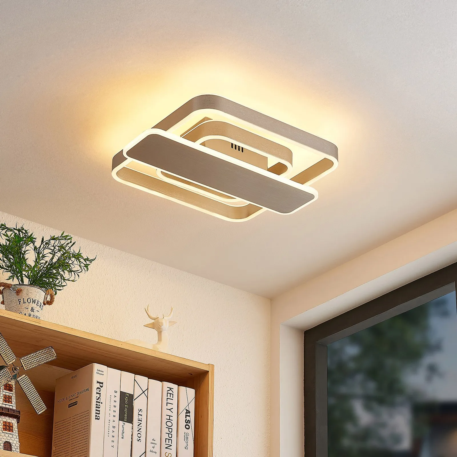 Lucande Linetti Plafoniera LED angolare in nichel 40cm