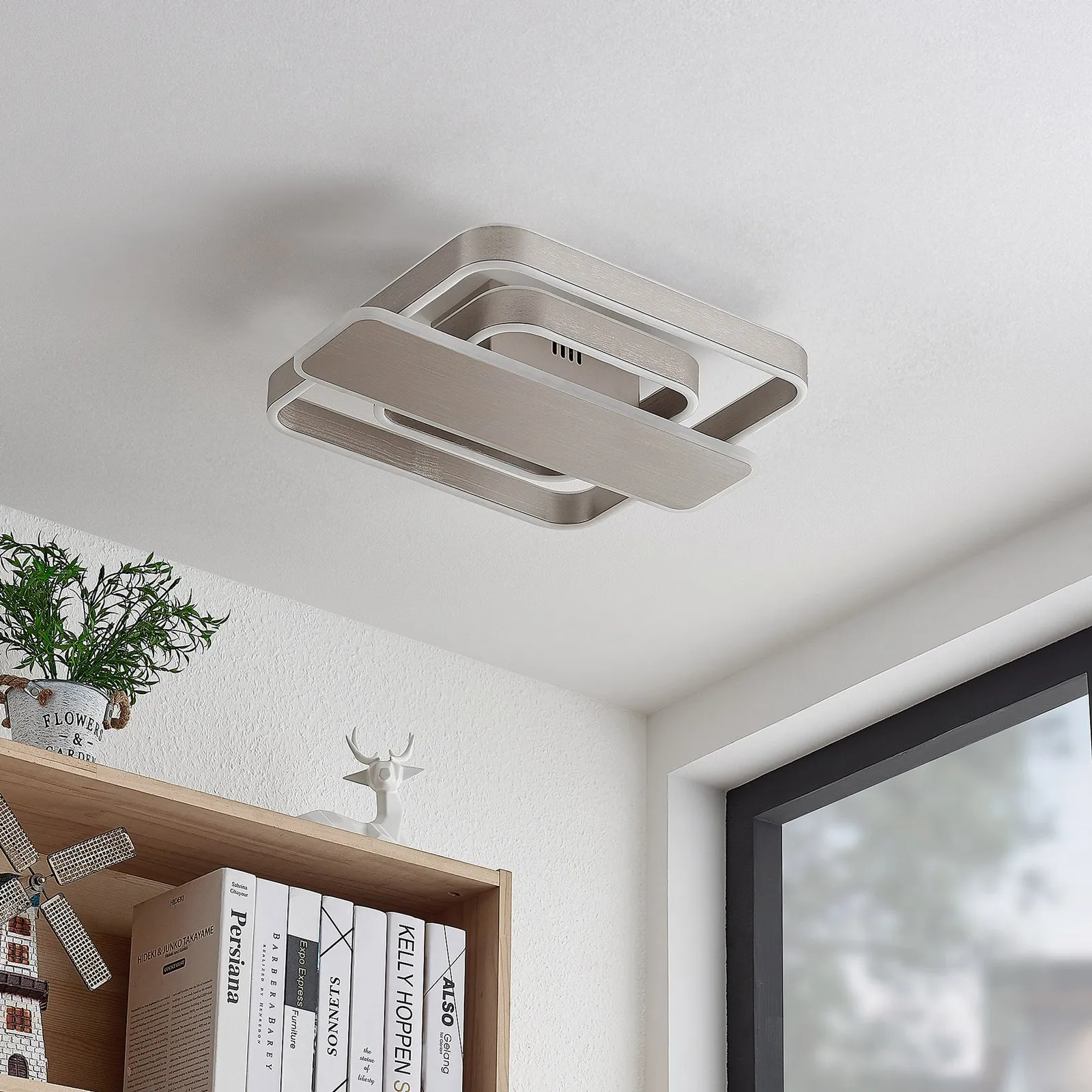 Lucande Linetti Plafoniera LED angolare in nichel 40cm