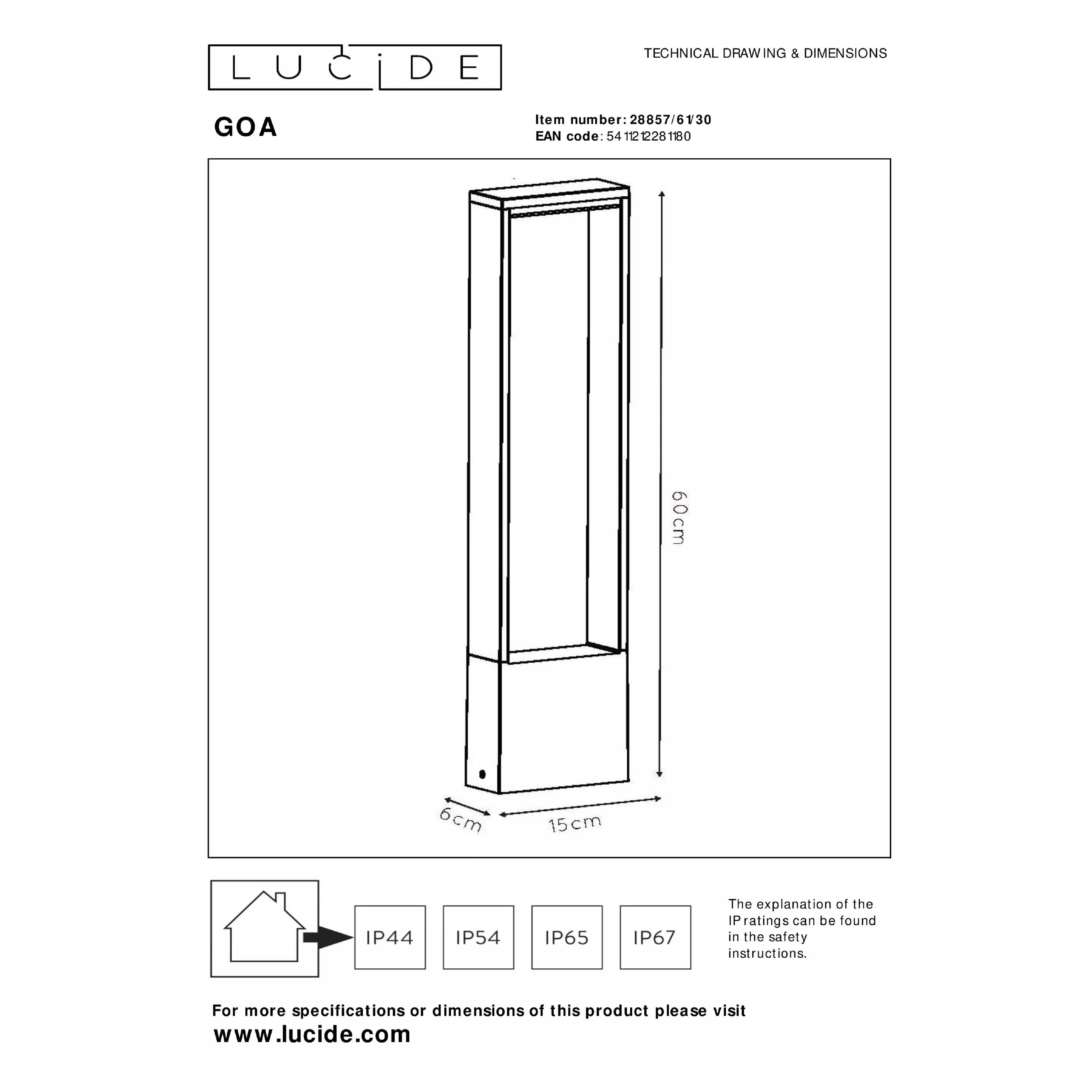 Lucide  Lampada da esterno con struttura moderna in alluminio e diffusore a led Goa - 10W - 3000k Luce Calda