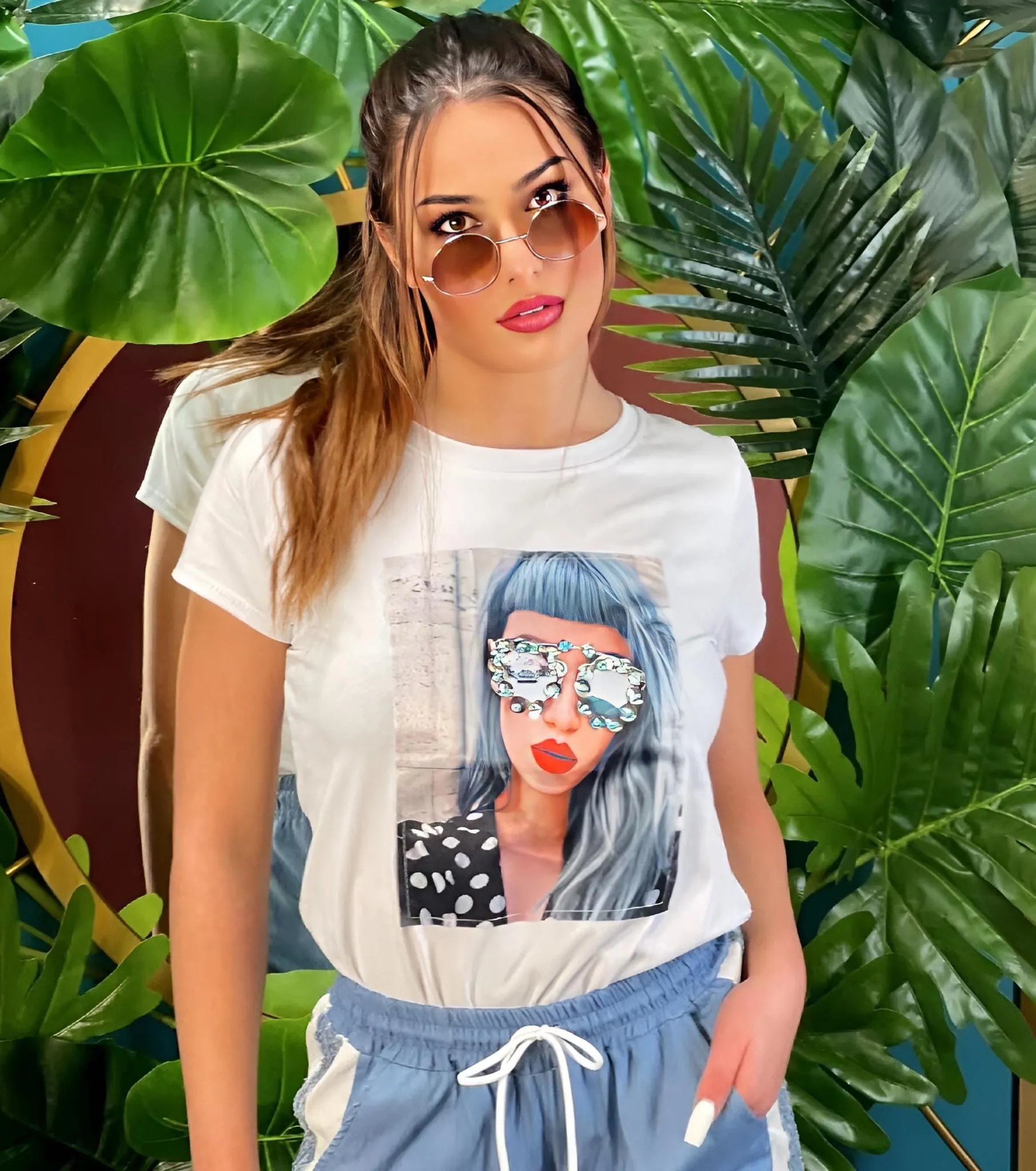 Maglia Donna Stampa Morbida Mezza Manica T Shirt Casual Comoda