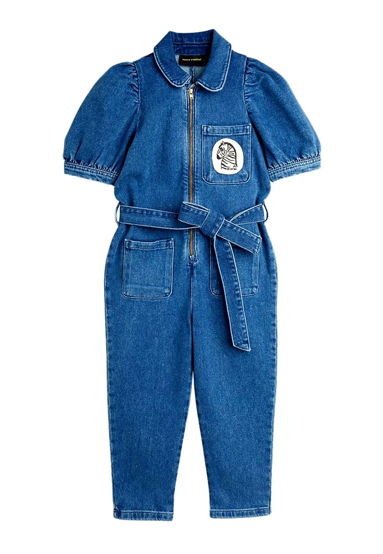 Mini Rodini tuta intera bambina in denim di cotone organico