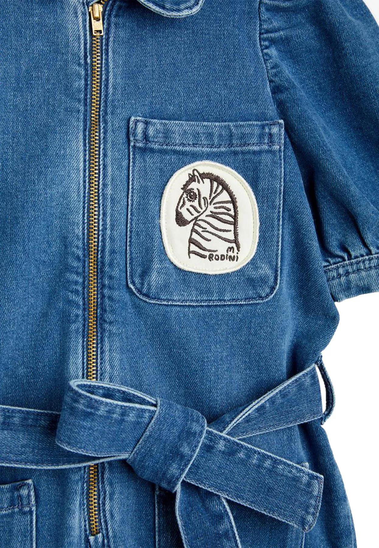 Mini Rodini tuta intera bambina in denim di cotone organico