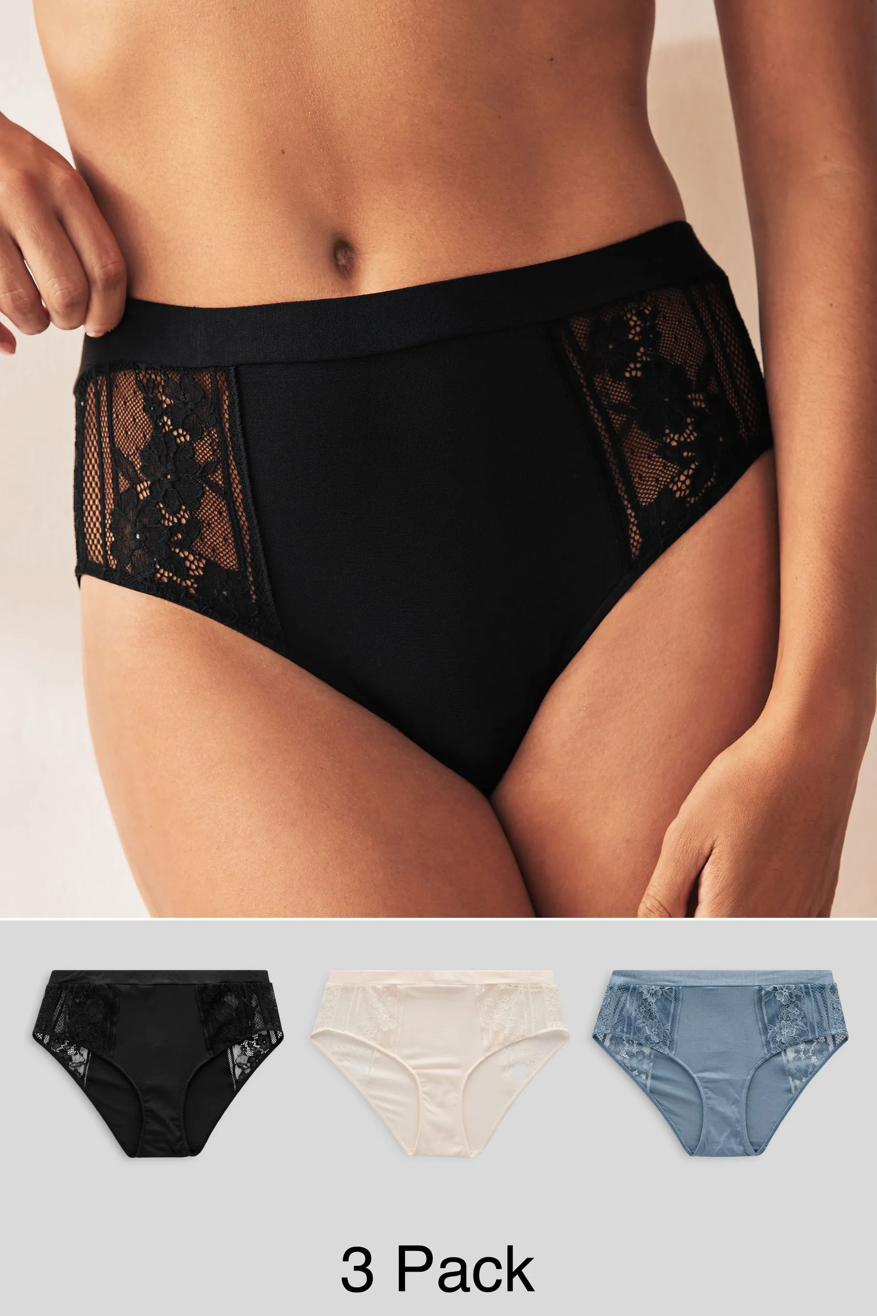 Modal & Lace Knickers 3 Pack    