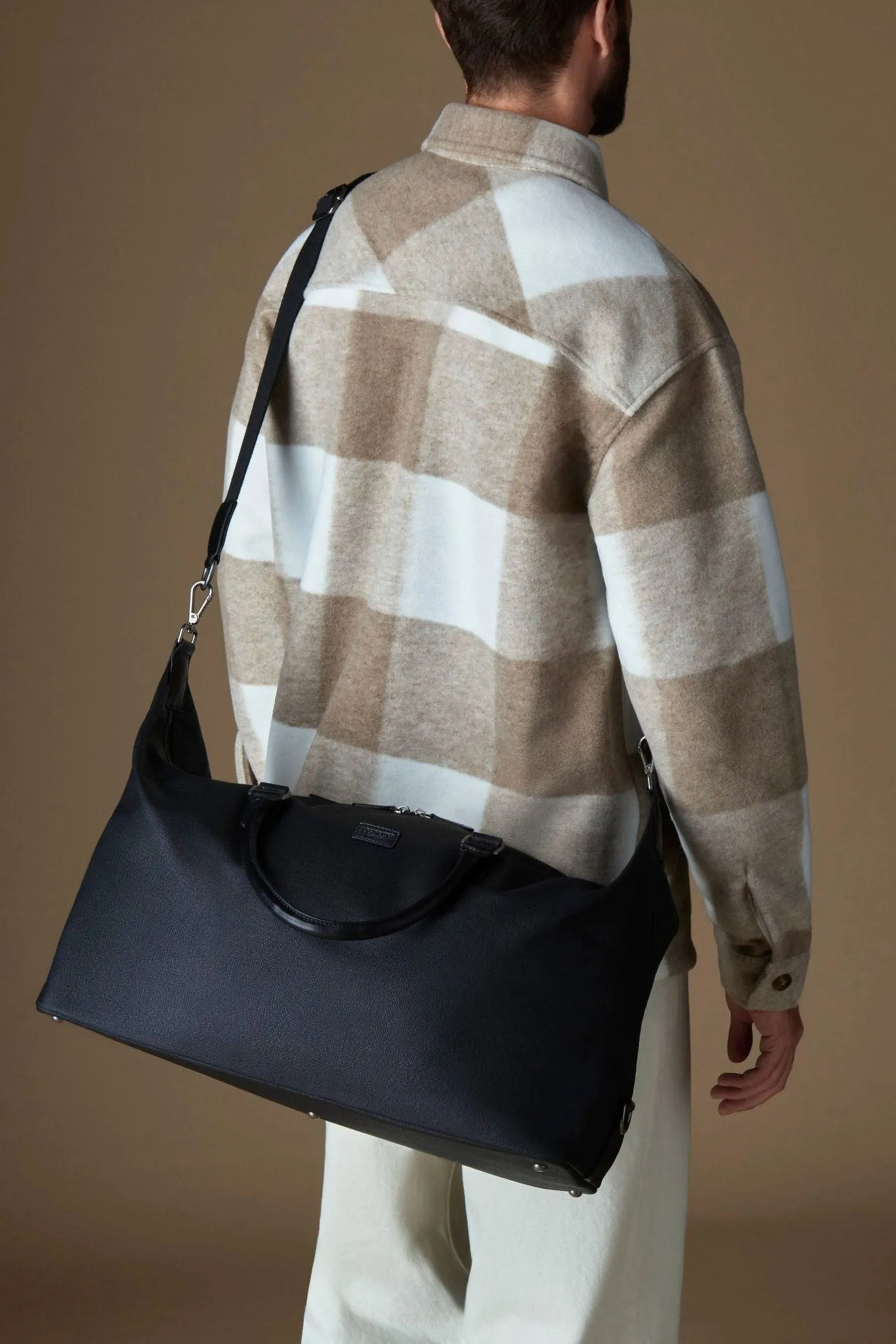 OSPREY LONDON - Grantham Weekend - borsellino in tela cerata e pelle di vitello smaltata Borsa grande Borsa