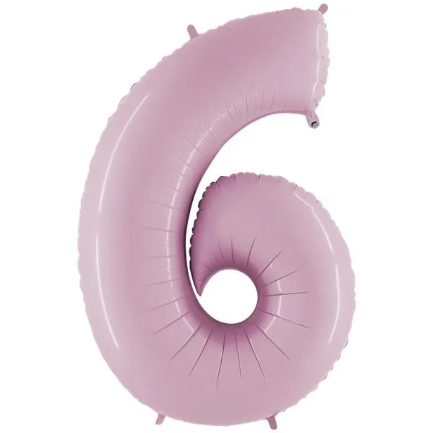 Palloncino foil numero 6 rosa pastello 102 cm