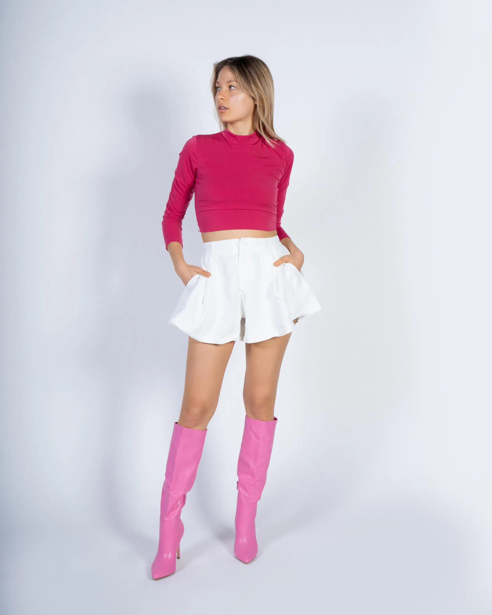 Pantaloncino ampio con pieghe - Bianco
