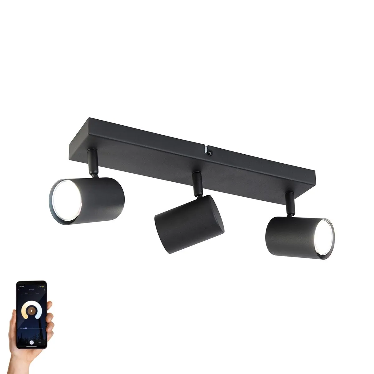 Plafoniera intelligente nera rettangolare con 3 Wifi GU10 - Jeana