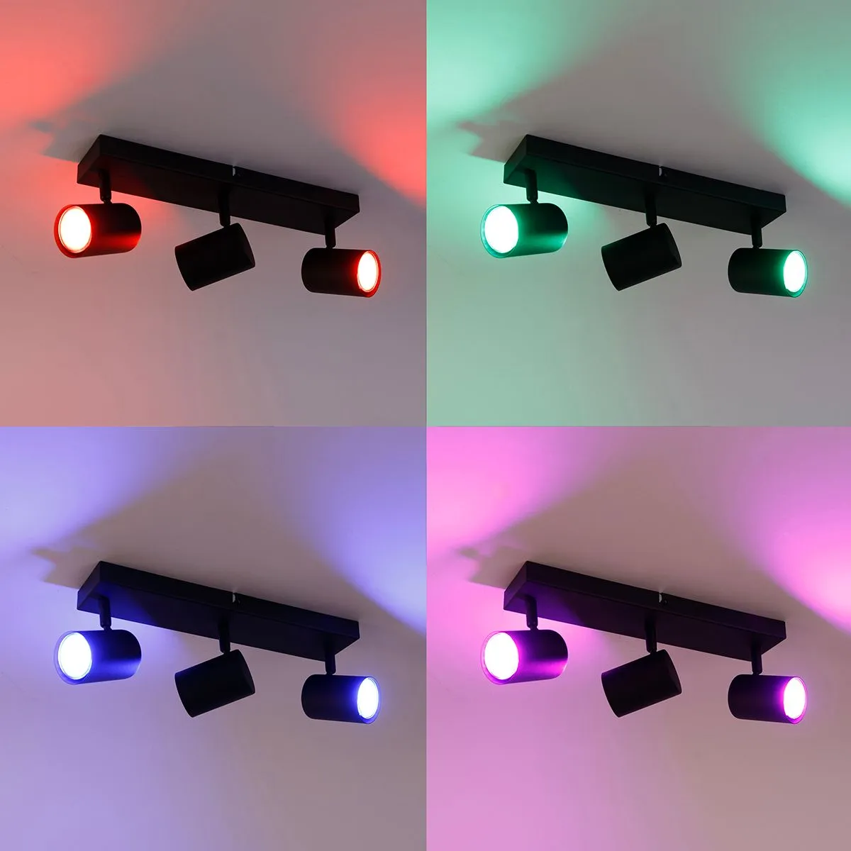 Plafoniera intelligente nera rettangolare con 3 Wifi GU10 - Jeana