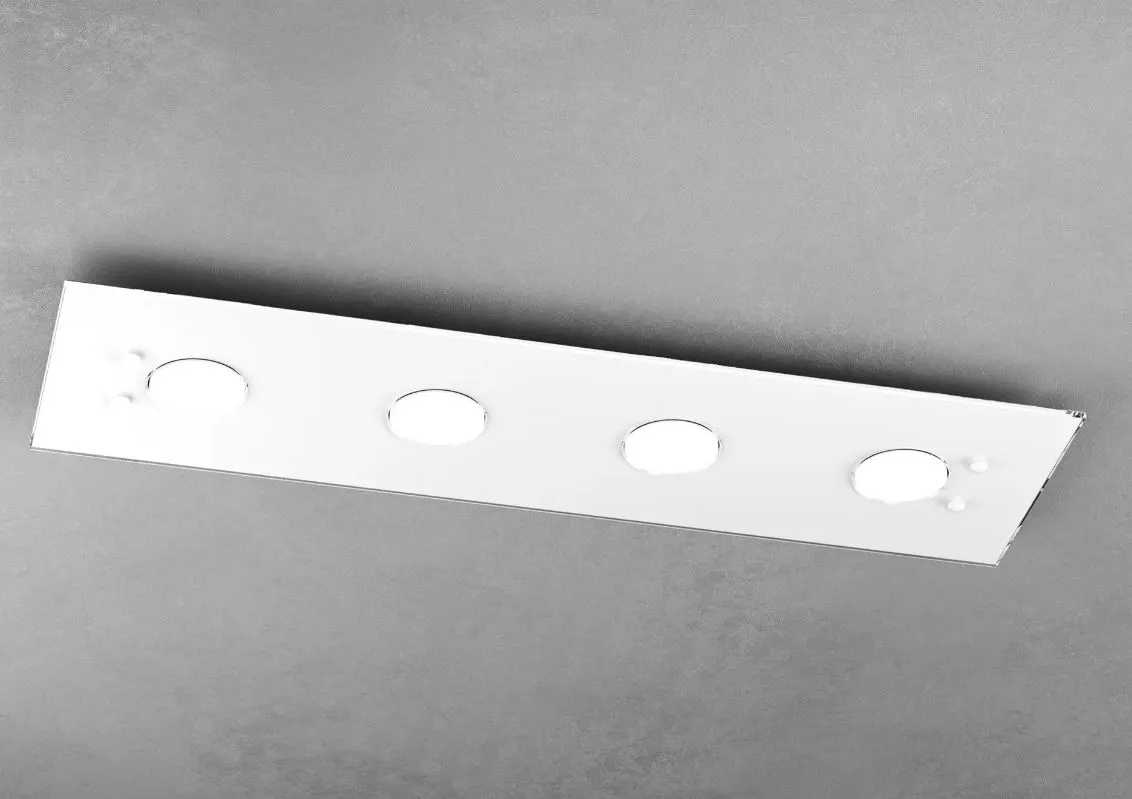 Plafoniera Led 4 Luci In Vetro Bianco Lucido Rettangolare Path 1141 PL4R Top Light