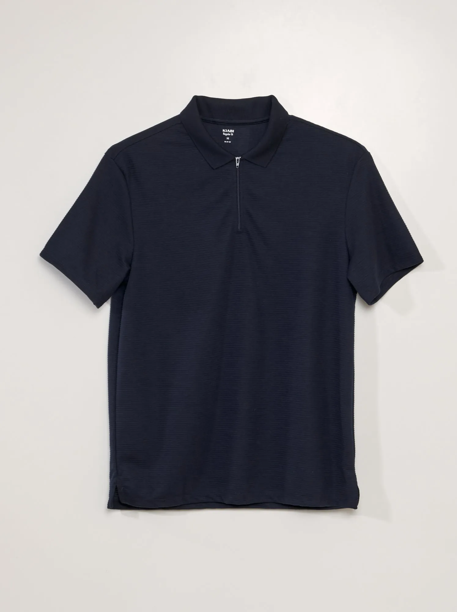 Polo con collo con zip in maglia testurizzata - BLU