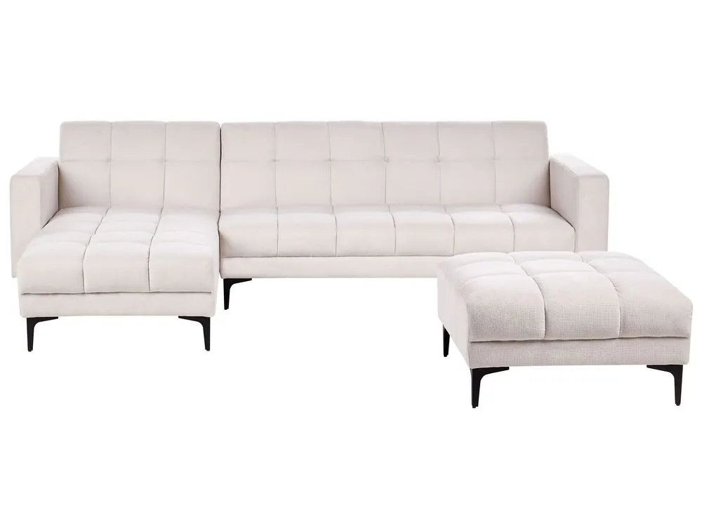 Right Hand Fabric Corner Sofa Bed with Ottoman Off-White ALNES
